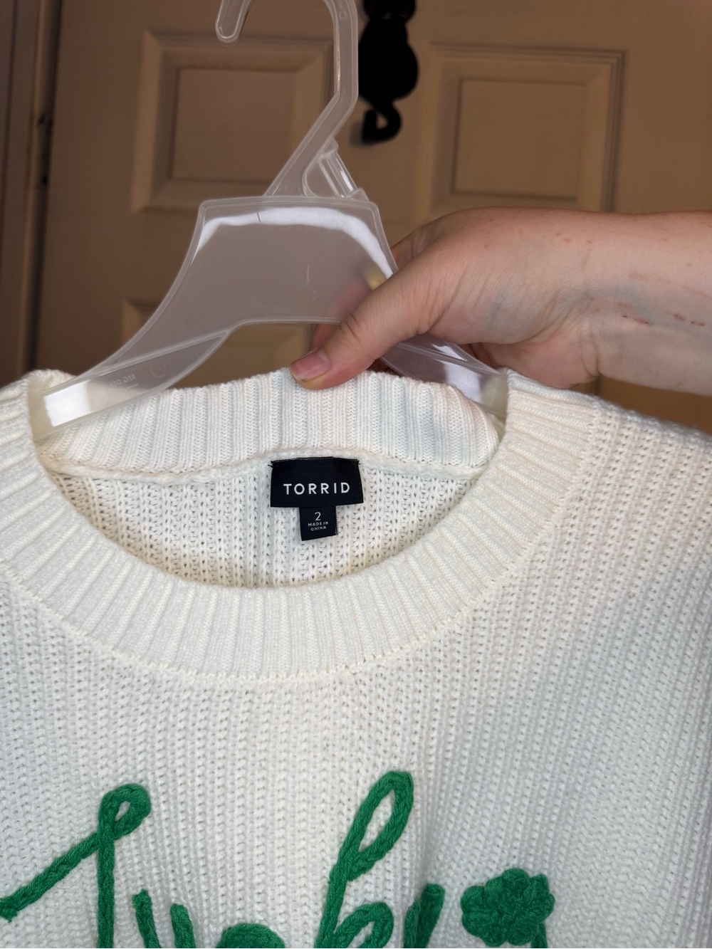 Torrid Lucky You Shamrock Cream Knit Sweater | Plus Size 2 (2X) - Picture 2 of 3